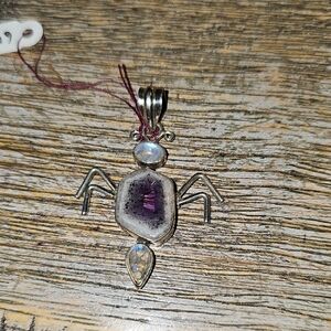 New Sterling Silver Auralite 23 & Moonstone Spider Pendant